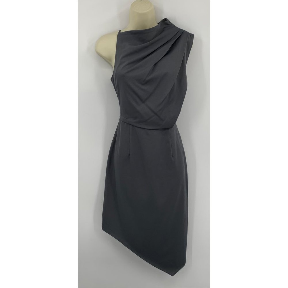 Elliatt Divine gray dress pleated asymmetric hem one shoulder stretch Medium